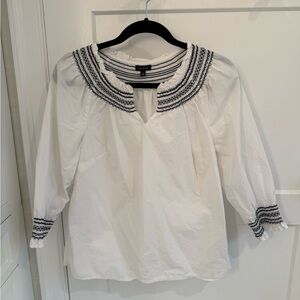Talbots White Top with Black Smocking